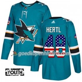 San Jose Sharks Tomas Hertl 48 Adidas 2017-2018 Teal USA Flag Fashion Authentic Shirt - Kinderen